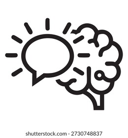 A minimalist vector illustration featuring a brain with a lightbulb symbolizing a creative idea, perfect for design projects, presentations, and infographics.