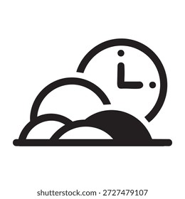 A minimalist vector illustration featuring a clock with a sunset silhouette underneath, suitable for various design applications.