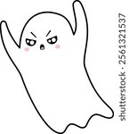 Minimalist vector illustration featuring a cute little kawaii ghost raising its hands in a display of anger, set against a clean white background, perfect for Halloween themes