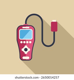 Minimalist vector illustration featuring an electronic device with buttons and a wire, casting a long shadow on a solid background