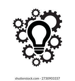 Ilustración vectorial minimalista con cuatro íconos de engranajes negros dispuestos en un grupo dinámico. Cada engranaje varía en tamaño y está espaciado uniformemente para sugerir interacción mecánica y conectividad del sistema. El engranaje Grande ancla la parte superior izquierda, con tres Pequeños engranajes colocados a la derecha, abajo e inferior izquierda, formando una composición cohesiva. Ideal para conceptos relacionados con la ingeniería, la automatización, el trabajo en equipo, la maquinaria y el diseño industrial. El estilo de silueta de alto contraste garantiza versatilidad tanto para la impresión como para el uso digital.