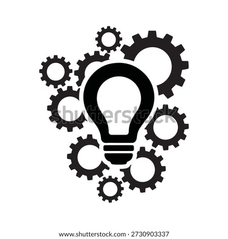Minimalist vector illustration featuring four black gear icons arranged in a dynamic cluster. Each gear varies in size and is evenly spaced to suggest mechanical interaction and system connectivity. The largest gear anchors the top left, with three smaller gears positioned to the right, below, and bottom left, forming a cohesive composition. Ideal for concepts related to engineering, automation, teamwork, machinery, and industrial design. High-contrast silhouette style ensures versatility for both print and digital use.