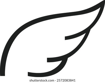 Minimalist vector illustration featuring a gracefully curved black wing against a pristine white backdrop, symbolizing freedom, flight, and aspiration