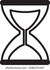 Minimalist vector illustration featuring an hourglass with sand flowing, representing the passage of time, countdowns, deadlines, and the continuum of history