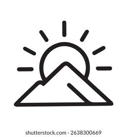 Minimalist vector illustration featuring a mountain peak silhouetted against a rising sun ideal for travel branding or logo design