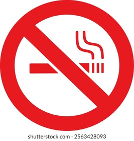 Minimalist vector illustration featuring a "No Smoking" sign with a bold red circle and diagonal line over a cigarette symbol