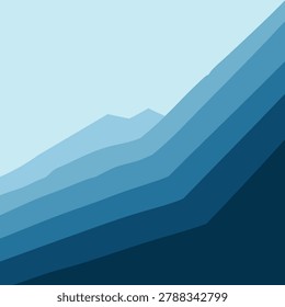 Minimalist vector illustration featuring overlapping mountain silhouettes in various shades of blue with a smooth gradient effect