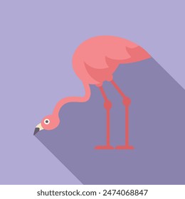 Minimalist vector illustration featuring a pink flamingo bending its neck to search for food