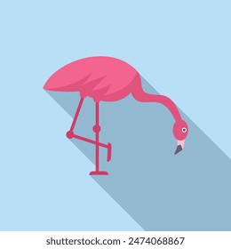 Minimalist vector illustration featuring a pink flamingo standing on one leg, creating a long shadow