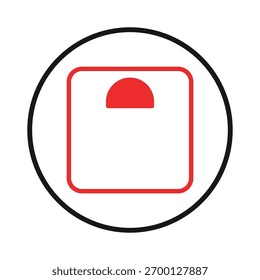 A minimalist vector illustration featuring a red weight scale icon inside a black circle. This design suggests health and lifestyle awareness, suitable for fitness, diet, and well-being content. The