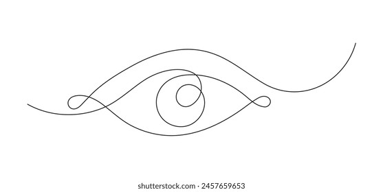 Minimalist vector illustration featuring a single continuous line art of a female eye inside a wristwatch.