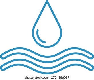 Una Ilustración vectorial minimalista con una sola gota de agua que cae sobre el agua ondulada, representada en un estilo limpio y simple.