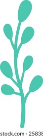 Minimalist vector illustration featuring a stylized turquoise botanical branch with oval leaves, extending upwards, evoking growth, nature, and simplicity, suitable for various design applications