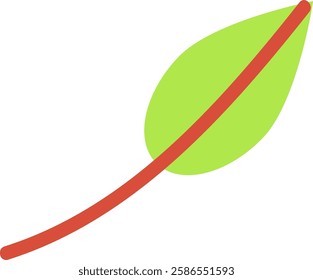 Minimalist vector illustration featuring a stylized green leaf adorned with a striking red diagonal line, representing themes of growth, nature, and environmental awareness