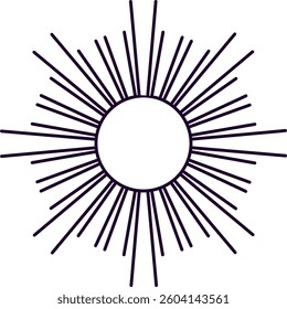 Minimalist vector illustration featuring a stylized sun radiating vibrant rays of light, perfect for projects focused on nature, energy, and the warmth of summer