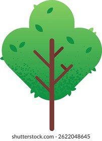 Minimalist vector illustration featuring a stylized tree with a brown trunk, rounded green crown, and falling leaves, symbolizing nature, growth, and environmental awareness