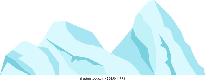 Ilustración vectorial minimalista con una estilizada cordillera helada, que evoca una sensación de tranquilidad y aventura en un entorno ártico prístino