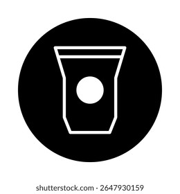 Minimalist vector illustration featuring a stylized coffee cup icon within a black circle creating visual simplicity and elegance