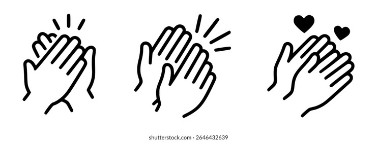 Minimalist vector illustration featuring three distinct clapping hands icons