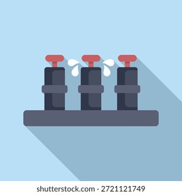 Ilustración vectorial minimalista con tres grifos de agua con gotitas, que muestran el uso o la conservación del agua