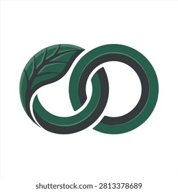 Minimalist vector illustration featuring two interlocking circles where one transforms into a green leaf representing sustainable partnership and organic growth.