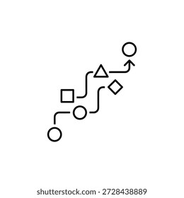 Una Ilustración vectorial minimalista con una variedad de Formas geométricas conectadas por líneas, incluyendo círculos, cuadrados, triángulos y diamantes.
