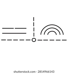 Minimalist vector illustration featuring various types of technical line symbols including parallel lines, vertical and horizontal dotted lines with a circle in the middle, as well as semicircular arcs