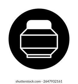 Ilustração de vetor minimalista com um jar geométrico branco dentro de um design de fundo circular preto para sites