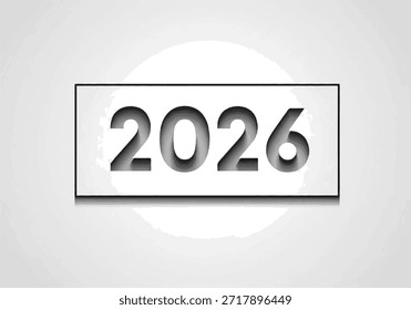 Ilustración vectorial minimalista que presenta el año 2026 dentro de un sutil marco rectangular sobre un fondo suave y claro. Líneas limpias y sombras suaves dan un aspecto profesional y elegante. Adecuado para diseños corporativos, calendarios, presentaciones, Sitios web, papelería, carteles y materiales de marca de Nuevo año.