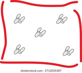 Ilustração vetorial minimalista de cinco grupos de formas ovais abstratas sobrepostas, organizadas simetricamente dentro de uma borda de quadro branca.