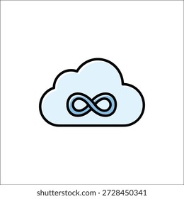 Ilustração vetorial minimalista de uma nuvem fofa com um símbolo infinito no seu centro, representando possibilidades ilimitadas e criatividade.