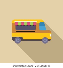 Ilustración vectorial minimalista de un food truck que ofrece comida callejera, perfecta para proyectos relacionados con la industria alimentaria y el estilo de vida urbano