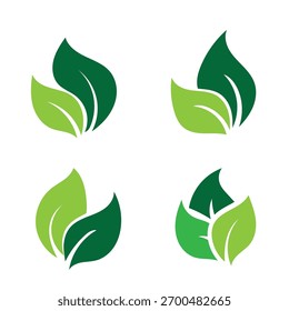 Ilustração vetorial minimalista de quatro folhas estilizadas em verde v3