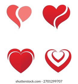 Minimalistische Vektorgrafik von vier stilisierten Herzsymbolen