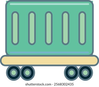 Minimalist vector illustration of a freight train car, symbolizing cargo transport and railway logistics. Ideal for transportation, shipping, and industrial-themed designs and promotional materials