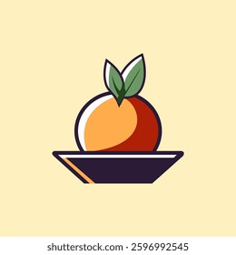 Minimalist vector illustration of a fresh orange fruit in a bowl. Perfect for food, healthy eating, organic products, juice branding, restaurant menus, and modern design concepts.