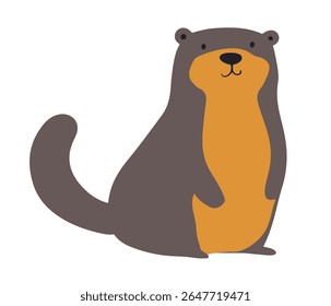Minimalist vector illustration of a friendly otter standing in warm brown and amber tones with a simple flat design. Charming and playful, perfect for children’s décor, wildlife branding, web graphics