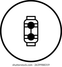Minimalist vector illustration of a fuel tank icon inside a circular frame design