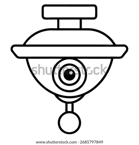 A minimalist vector illustration of a futuristic security camera featuring an AI eye. This scalable graphic represents surveillance technology, safety, and artificial intelligence applications.