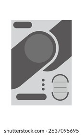 Minimalist vector illustration of a futuristic user interface or tech panel, featuring abstract geometric shapes, circular elements, and a clean grayscale color scheme. Perfect for use in sci-fi theme
