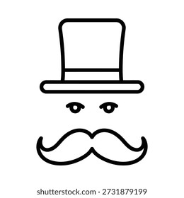 Minimalistische Vektorgrafik eines Gentleman's Face mit einem Hut und einem stylischen Schnurrbart, perfekt für modernes Design und Branding.