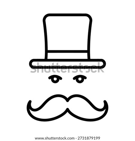Minimalist vector illustration of a gentleman's face featuring a top hat and a stylish mustache, perfect for modern design and branding.