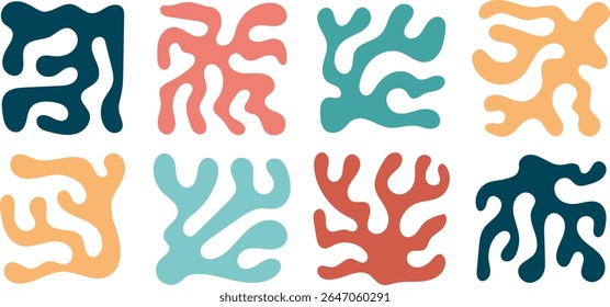 Ilustração vetorial minimalista de ondas quadradas geométricas formando padrões decorativos modernos, boas vibrações, design plano e estilo de inspiração botânica