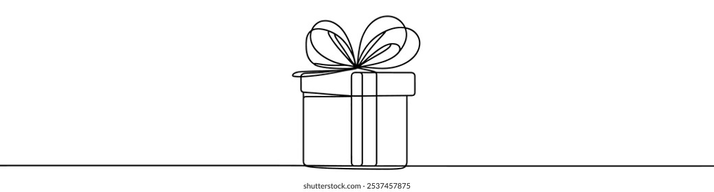 Ilustração vetorial minimalista de uma caixa de presente desenhada com uma linha contínua