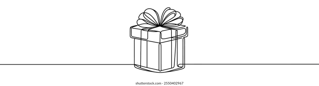 Minimalistische Vektorgrafik einer Geschenkbox, die mit einer durchgehenden Linie gezeichnet ist