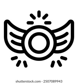 Minimalist vector illustration of a golden medal with wings, representing victory and success