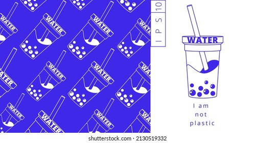 Ilustración vectorial minimalista. Imagen gráfica de una taza de plástico al estilo de línea. Patrón moderno de dos colores