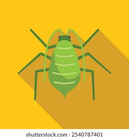 Ilustração vetorial minimalista de uma praga de insetos pulgões verdes com antenas longas, sobre um fundo amarelo, ideal para projetos de controle de pragas e da natureza