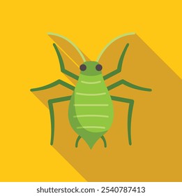 Minimalist vector illustration of a green aphid, an agricultural pest insect, shown with long legs and antennae