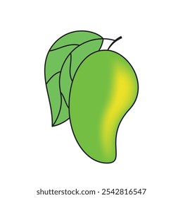 Minimalist Vector Illustration of a Green Mango with Leaf Icon